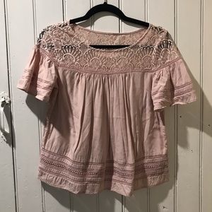 Pink Lace Detailed Crop Blouse